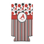 Red & Black Dots & Stripes Can Cooler (tall 12 oz) (Personalized)