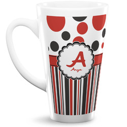 Red & Black Dots & Stripes Latte Mug (Personalized)