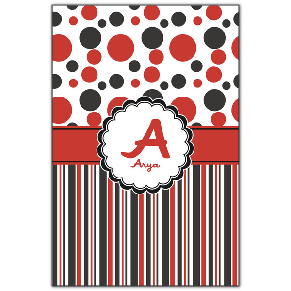 Custom Red & Black Dots & Stripes Wood Print - 20x30 (Personalized)