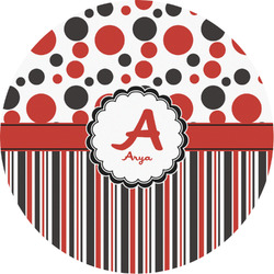 Red & Black Dots & Stripes Multipurpose Round Labels - Custom Sized (Personalized)