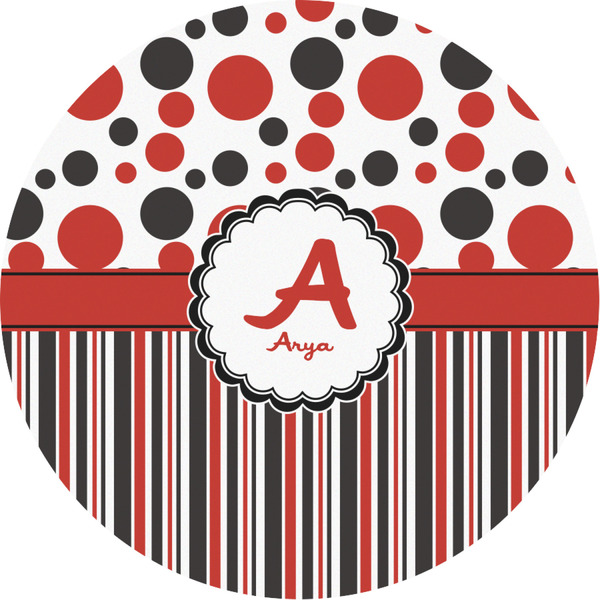 Custom Red & Black Dots & Stripes Multipurpose Round Labels - Custom Sized (Personalized)