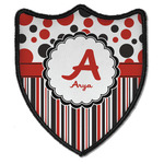 Red & Black Dots & Stripes Iron On Shield Patch B w/ Name and Initial