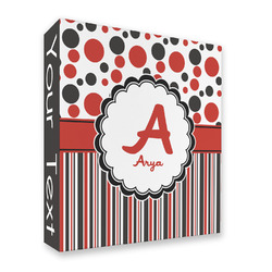 Red & Black Dots & Stripes 3 Ring Binder - Full Wrap - 2" (Personalized)