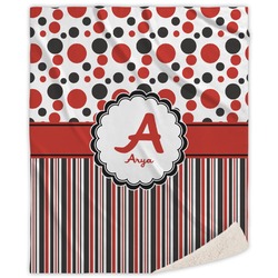 Red & Black Dots & Stripes Sherpa Throw Blanket (Personalized)