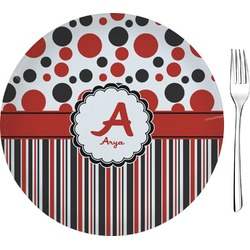 Red & Black Dots & Stripes 8" Glass Appetizer / Dessert Plates - Single or Set (Personalized)