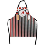 Red & Black Dots & Stripes Apron With Pockets w/ Name and Initial