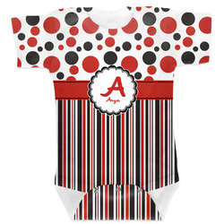Red & Black Dots & Stripes Baby Bodysuit (Personalized)
