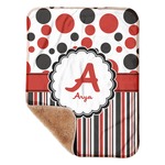 Red & Black Dots & Stripes Sherpa Baby Blanket - 30" x 40" w/ Name and Initial