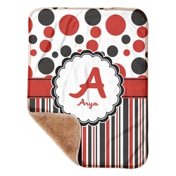 Red & Black Dots & Stripes Sherpa Baby Blanket - 30" x 40" w/ Name and Initial