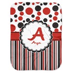 Red & Black Dots & Stripes Baby Swaddling Blanket (Personalized)