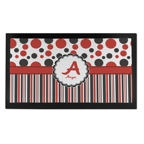 Custom Red & Black Dots & Stripes Bar Mat - Small (Personalized)