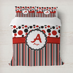 Red & Black Dots & Stripes Duvet Cover (Personalized)