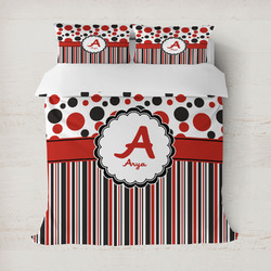 Red & Black Dots & Stripes Duvet Cover (Personalized)