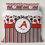 Red & Black Dots & Stripes Duvet Cover Set - King (Personalized)