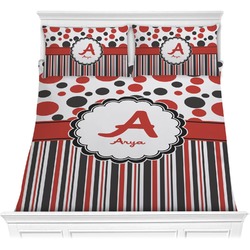 Red & Black Dots & Stripes Comforter Set - Full / Queen (Personalized)