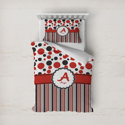 Red & Black Dots & Stripes Duvet Cover Set - Twin (Personalized)