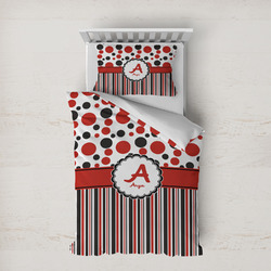 Red & Black Dots & Stripes Duvet Cover Set - Twin XL (Personalized)