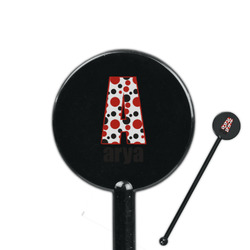 Red & Black Dots & Stripes 5.5" Round Plastic Stir Sticks - Black - Double Sided (Personalized)