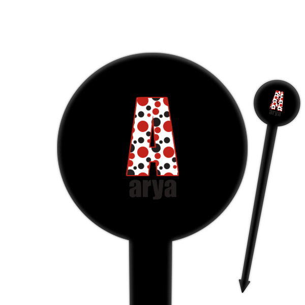 Custom Red & Black Dots & Stripes 6" Round Plastic Food Picks - Black - Single Sided (Personalized)