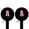 Red & Black Dots & Stripes Black Plastic 6" Food Pick - Round - Double Sided - Front & Back