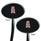 Red & Black Dots & Stripes Black Plastic 7" Stir Stick - Double Sided - Oval - Front & Back