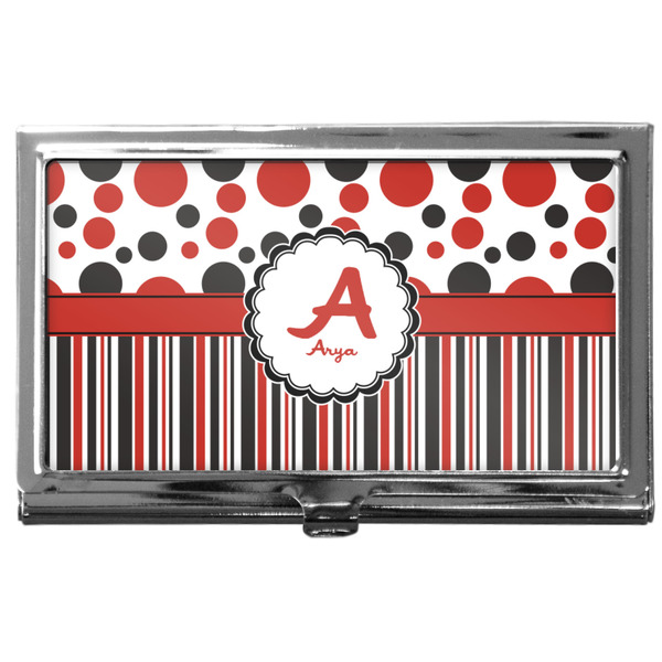 Custom Red & Black Dots & Stripes Business Card Case