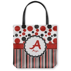 Red & Black Dots & Stripes Canvas Tote Bag - Medium - 16"x16" (Personalized)