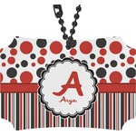 Red & Black Dots & Stripes Rear View Mirror Ornament (Personalized)