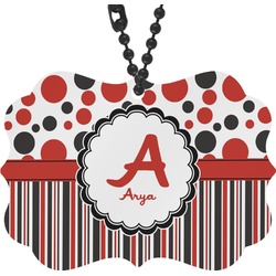 Red & Black Dots & Stripes Rear View Mirror Decor (Personalized)