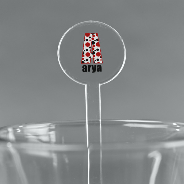 Custom Red & Black Dots & Stripes 7" Round Plastic Stir Sticks - Clear (Personalized)