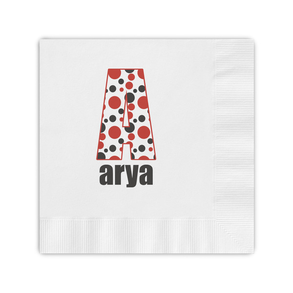 Custom Red & Black Dots & Stripes Coined Cocktail Napkins (Personalized)