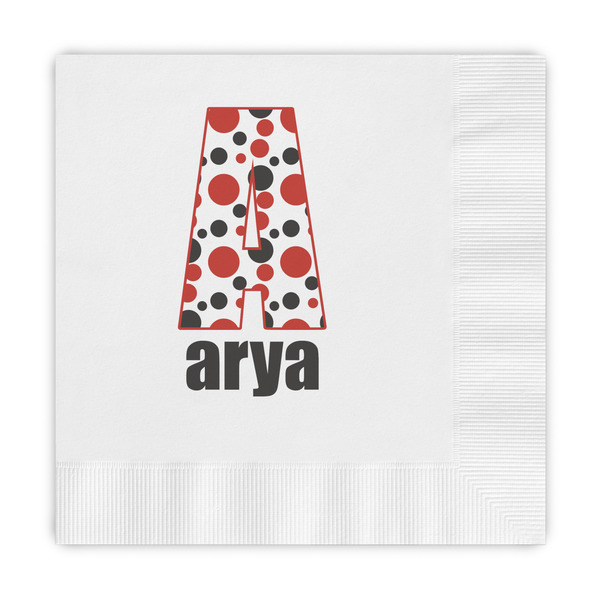 Custom Red & Black Dots & Stripes Embossed Decorative Napkins (Personalized)