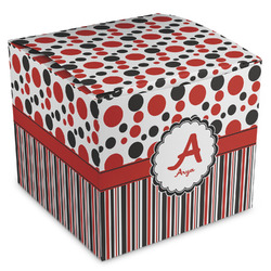 Red & Black Dots & Stripes Cube Favor Gift Boxes (Personalized)