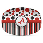 Red & Black Dots & Stripes Plastic Platter - Microwave & Oven Safe Composite Polymer (Personalized)