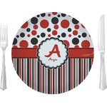 Red & Black Dots & Stripes Glass Lunch / Dinner Plate 10" (Personalized)
