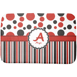 Red & Black Dots & Stripes Dish Drying Mat w/ Name and Initial