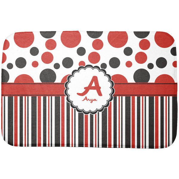 Custom Red & Black Dots & Stripes Dish Drying Mat w/ Name and Initial