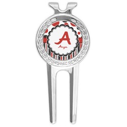 Red & Black Dots & Stripes Golf Divot Tool & Ball Marker (Personalized)