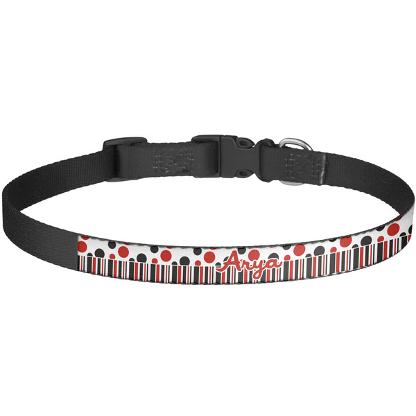 Custom Red & Black Dots & Stripes Dog Collar - Large (Personalized)