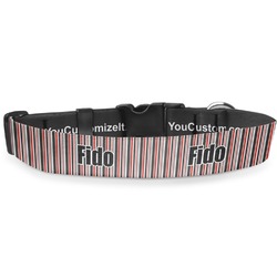 Red & Black Dots & Stripes Deluxe Dog Collar - Small (8.5" to 12.5") (Personalized)