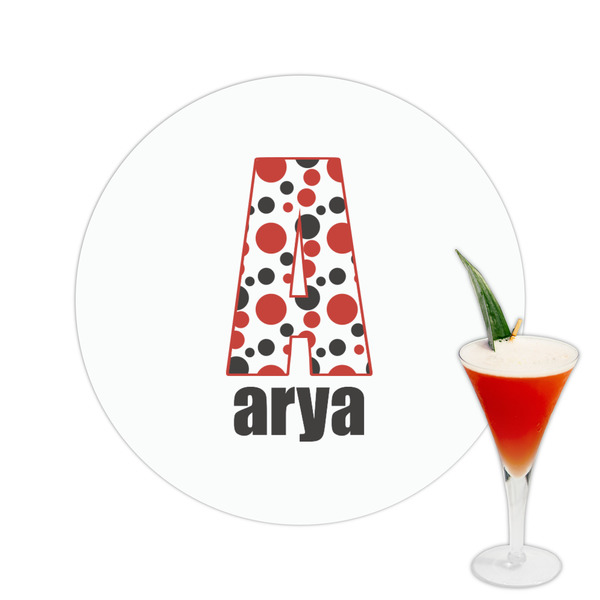 Custom Red & Black Dots & Stripes Printed Drink Topper -  2.5" (Personalized)