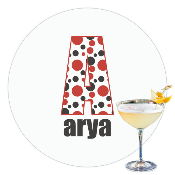 Custom Red & Black Dots & Stripes Printed Drink Topper - 3.5" (Personalized)