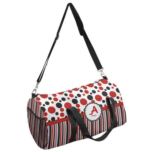 Custom Red & Black Dots & Stripes Duffel Bag - Large (Personalized)