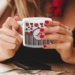 Red & Black Dots & Stripes Double Shot Espresso Cup - Single (Personalized)