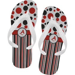 Red & Black Dots & Stripes Flip Flops - Large (Personalized)