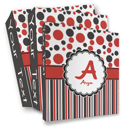 Red & Black Dots & Stripes 3 Ring Binder - Full Wrap (Personalized)