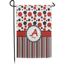 Red & Black Dots & Stripes Small Garden Flag - Single Sided w/ Name and Initial