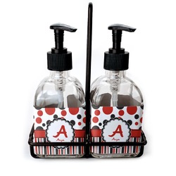 Red & Black Dots & Stripes Glass Soap & Lotion Bottle Set (Personalized)