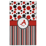Red & Black Dots & Stripes Golf Towel - Poly-Cotton Blend w/ Name and Initial