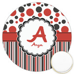 Red & Black Dots & Stripes Printed Cookie Topper - 3.25" (Personalized)